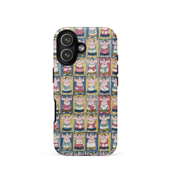 Sumo Wrestlers - Utagawa Yoshikazu Edo Art Phone Case Iphone 17 / Matte Iphone 12 Case Cartoon Pig Design Multicolored Pattern Sumo