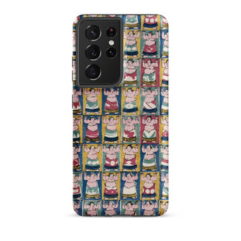 Sumo Wrestlers - Utagawa Yoshikazu Edo Art Phone Case Samsung Galaxy S21 Ultra / Matte Vibrant Patterned Phone Case Grid Cartoon Sumo