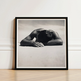 Black-framed Black-and-white Photographic Print Muscular Man Head Sandy Fingers Brushing Pale, Quartz, Grains, Gelatin Silver, Max Dupain