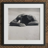 Sunbaker - Max Dupain Art Print / Canvas Black-framed White-matted Black-and-white Photographic Man Head Arms Fingers Brushing Pale,