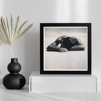 Sunbaker - Max Dupain Art Print / Canvas Black Framed White Photograph Man Head Arms Fingers Brushing Pale, Quartz, Grains, Gelatin Silver,