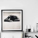 Sunbaker - Max Dupain Art Print / Canvas Black-framed Black-and-white Photographic Man Head Arms Fingers Brushing Pale, Quartz, Grains,