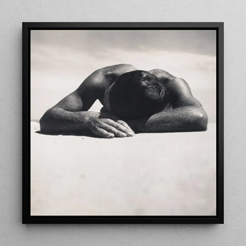 Sunbaker - Max Dupain Art Print / Canvas Black-framed Black-and-white Photographic Man Sand Fingers Brushing Pale, Quartz, Grains, Gelatin
