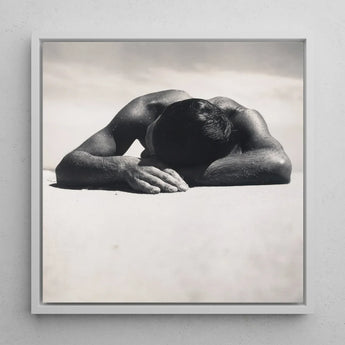 Sunbaker - Max Dupain Art Print / Canvas Black-and-white Framed Photograph Man Head Arms Fingers Brushing Pale, Quartz, Grains, Gelatin