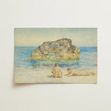 The Sunbathers - Henry Scott Tuke Fine Art Print / Canvas Watercolor Painting Two Figures Beach Textured Rock Formation Boyhood’s
