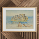 The Sunbathers - Henry Scott Tuke Fine Art Print / Canvas Wooden Framed Beach Scene Art Print Natural Finish Boyhood’s Transitory Reverie,