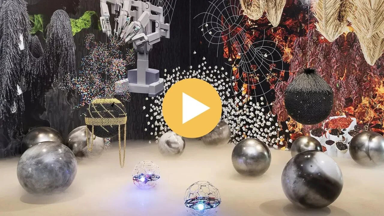 Surreal maximalist art installation featuring works by Liza Lou and Sanford Biggers