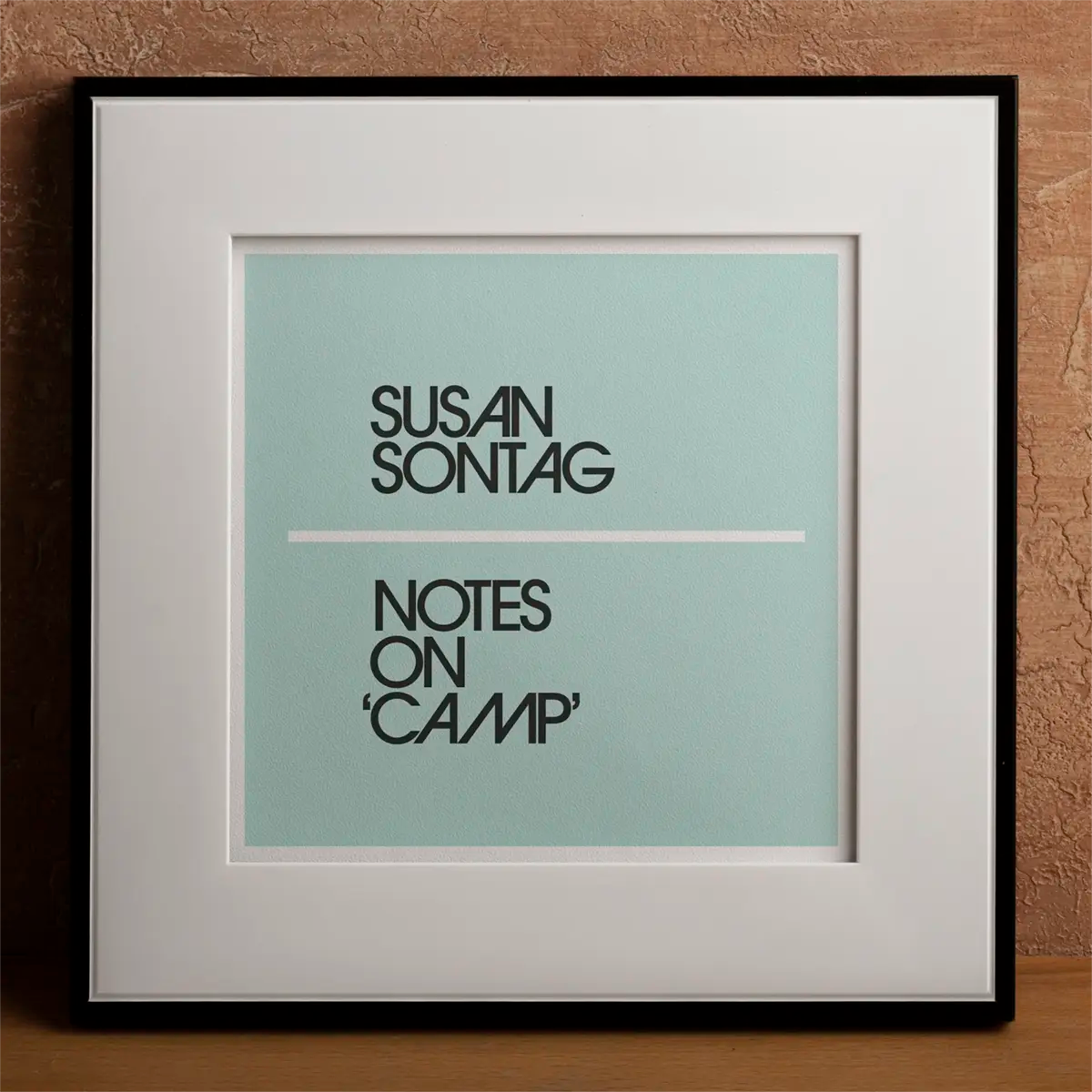 Framed Susan Sontag print reflecting influences of David Hockney and Andy Warhol in pop art movement
