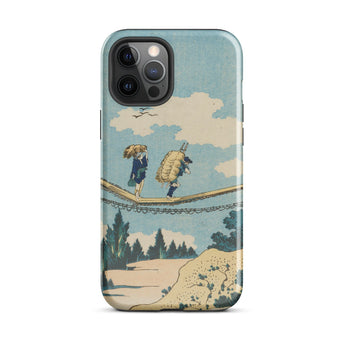 Suspension Bridge - Katsushika Hokusai Phone Case Iphone 12 Pro Max / Gloss Vintage-style Illustration Two Figures, Threads Mobile Cases