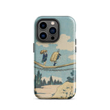 Suspension Bridge - Katsushika Hokusai Phone Case Iphone 14 Pro / Gloss Vintage-style Illustration Two Figures, Threads Mobile Cases