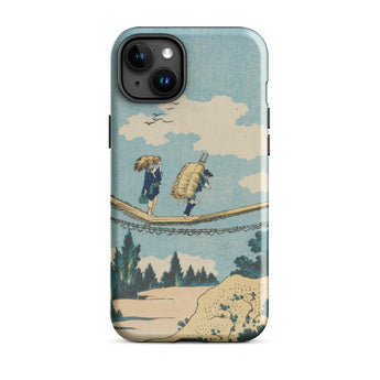 Suspension Bridge - Katsushika Hokusai Phone Case Iphone 15 Plus / Gloss Vintage-style Illustration Two Figures, Threads Mobile Cases