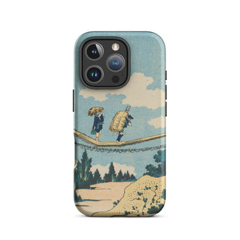 Suspension Bridge - Katsushika Hokusai Phone Case Iphone 16 Pro / Matte Vintage-style Illustration Two Figures, Threads Mobile Cases