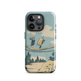 Suspension Bridge - Katsushika Hokusai Phone Case Iphone 15 Pro / Gloss Sleek Light Blue Phone Case Illustrated Design Two Katsushika