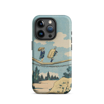 Suspension Bridge - Katsushika Hokusai Phone Case Iphone 15 Pro / Matte Teal-colored Phone Case Vintage-style Illustration Two Figures