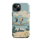 Suspension Bridge - Katsushika Hokusai Phone Case Iphone 15 Plus / Gloss Phone Case Vintage-style Illustration Two Figures Suspension