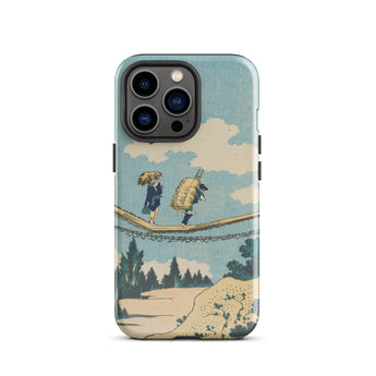 Suspension Bridge - Katsushika Hokusai Phone Case Iphone 13 Pro / Gloss Phone Case Vintage-style Illustration Two Figures Suspension Bridge