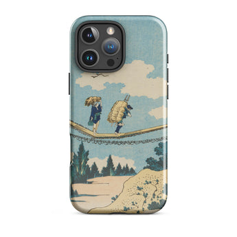 Suspension Bridge - Katsushika Hokusai Phone Case Iphone 16 Pro Max / Gloss Phone Case Vintage-style Illustration Two Figures Suspension