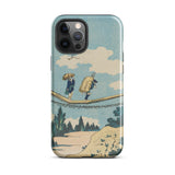 Suspension Bridge - Katsushika Hokusai Phone Case Iphone 12 Pro Max / Gloss Phone Case Vintage-style Illustration Two Figures Suspension