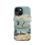 Suspension Bridge - Katsushika Hokusai Phone Case Iphone 15 / Gloss Phone Case Vintage-style Illustration Two Figures Suspension Bridge