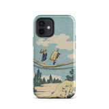 Suspension Bridge - Katsushika Hokusai Phone Case Iphone 12 / Gloss Phone Case Vintage-style Illustration Two Figures Suspension Bridge