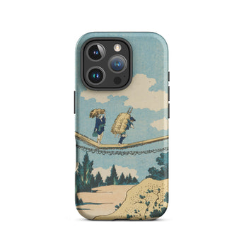 Suspension Bridge - Katsushika Hokusai Phone Case Iphone 16 Pro / Matte Phone Case Vintage-style Illustration Two Figures Suspension Bridge