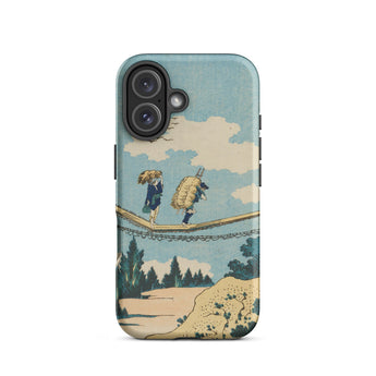 Suspension Bridge - Katsushika Hokusai Phone Case Iphone 16 / Matte Phone Case Vintage-style Illustration Two Figures Suspension Bridge