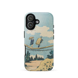 Suspension Bridge - Katsushika Hokusai Phone Case Iphone 17 / Gloss Phone Case Vintage-style Illustration Two Figures Suspension Bridge