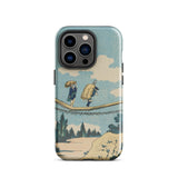 Suspension Bridge - Katsushika Hokusai Phone Case Iphone 14 Pro / Gloss Phone Case Vintage-style Illustration Two Figures Suspension Bridge