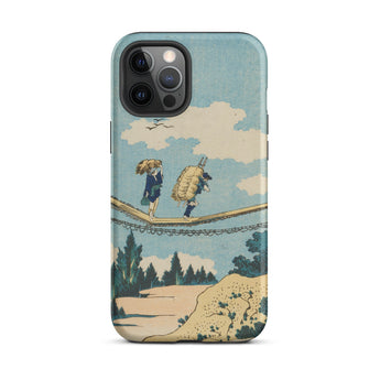 Suspension Bridge - Katsushika Hokusai Phone Case Iphone 12 Pro Max / Matte Phone Case Vintage-style Illustration Two Figures Suspension