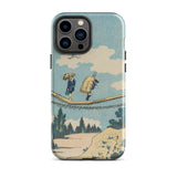Suspension Bridge - Katsushika Hokusai Phone Case Iphone 13 Pro Max / Gloss Phone Case Vintage-style Illustration Two Figures Rope Bridge