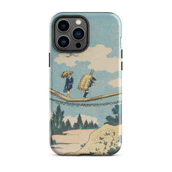 Suspension Bridge - Katsushika Hokusai Phone Case Iphone 13 Pro Max / Gloss Phone Case Vintage-style Illustration Two Figures Rope Bridge