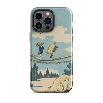 Suspension Bridge - Katsushika Hokusai Phone Case Iphone 14 Pro Max / Gloss Phone Case Vintage-style Illustration Two Figures Rope Bridge