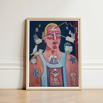 Framed Painting Stylized Portrait Bold Colors Symbolic Imagery Sustained Comedy, Marsden Hartley’s, Opens, Stare Two Arrows, Late Maine,