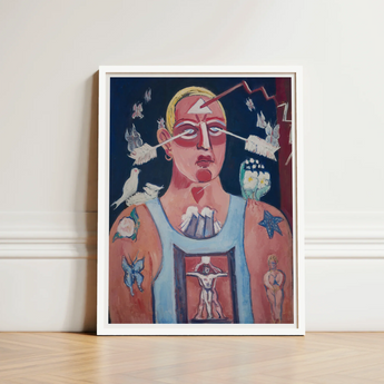 Framed Abstract Painting Stylized Figure Tattoos Birds Symbolic Sustained Comedy, Marsden Hartley’s, Opens, Stare Two Arrows, Late Maine,