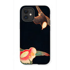 Swallow & Camellia - Ito Jakuchu Iphone Case, 12 Mini / Matte, Iphone Case Artistic Design Birds Flowers Black Background
