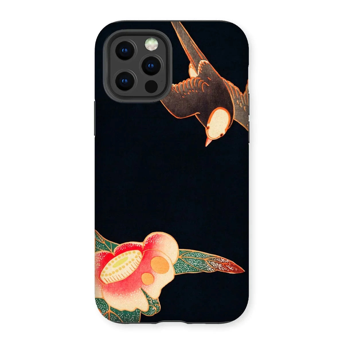 Swallow & Camellia - Ito Jakuchu Iphone Case, 12 Pro / Matte, Iphone Case Artistic Design Birds Flowers Dark Background