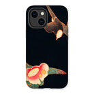 Swallow & Camellia - Ito Jakuchu Iphone Case, 14 Plus / Matte, Smartphone Case Stylized Bird Flower Designs Black Background
