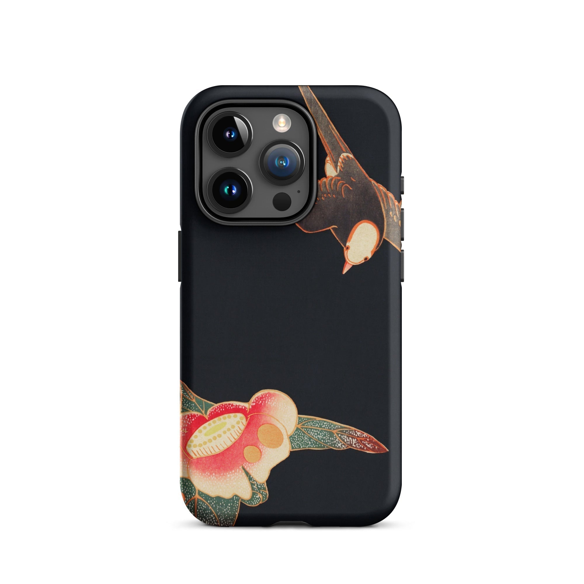 Swallow & Camellia - Ito Jakuchu Iphone Case, 15 Pro / Matte, Black Phone Case Bird Flower Design