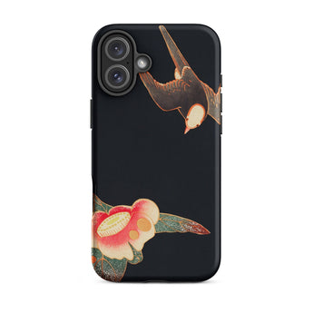 Swallow & Camellia - Ito Jakuchu Iphone Case, 16 Plus / Matte, Black Phone Case Bird Flower Design