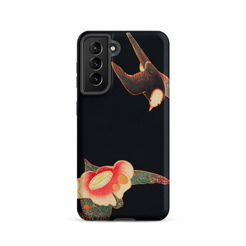 Swallow & Camellia - Ito Jakuchu Phone Case Samsung Galaxy S21 / Matte Black Phone Case Stylized Illustration Bird Flight Flower Meiji Era