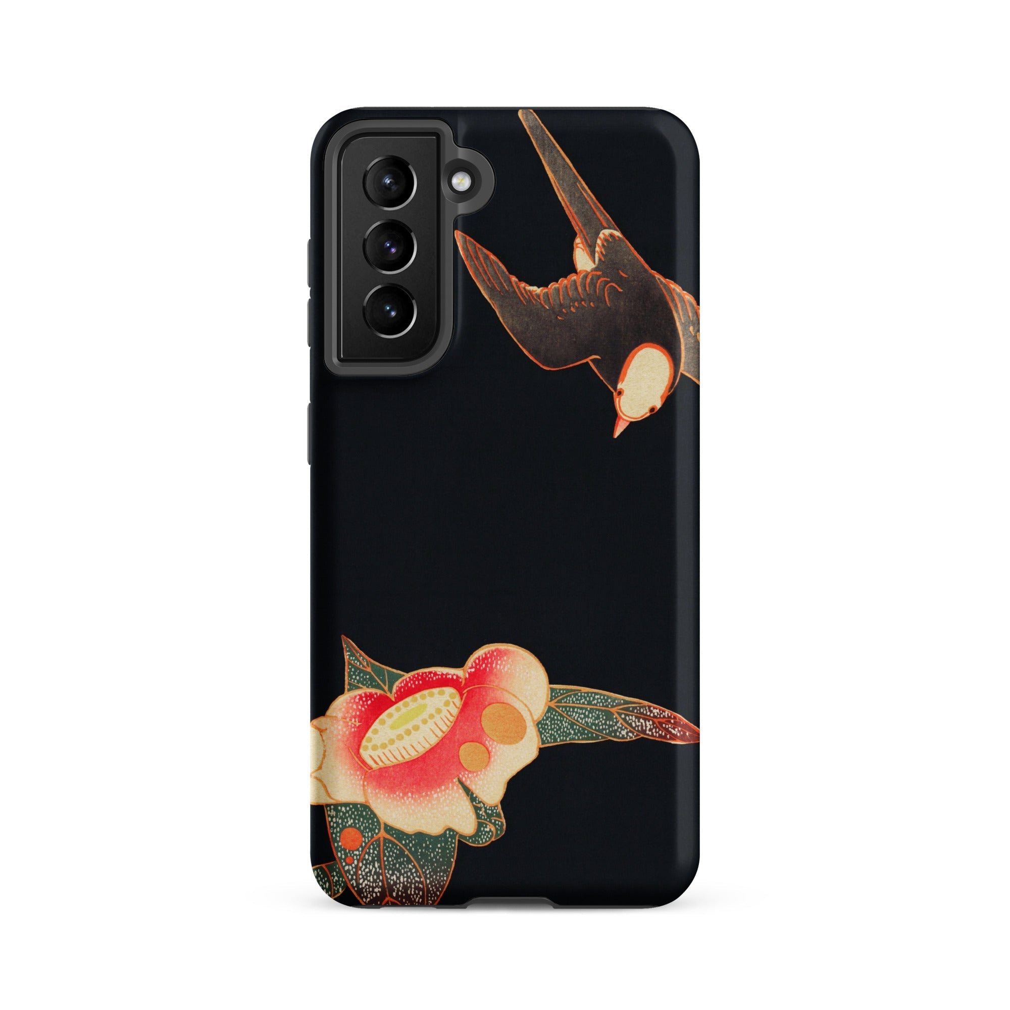 Swallow & Camellia Ito Jakuchu Samsung Case, Galaxy S21 Fe / Matte, Black Phone Case Swallow Flower Design