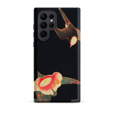 Swallow & Camellia - Ito Jakuchu Samsung Case, Galaxy S22 Ultra / Matte, Black Smartphone Case Adorned Stylized Bird Flower Design