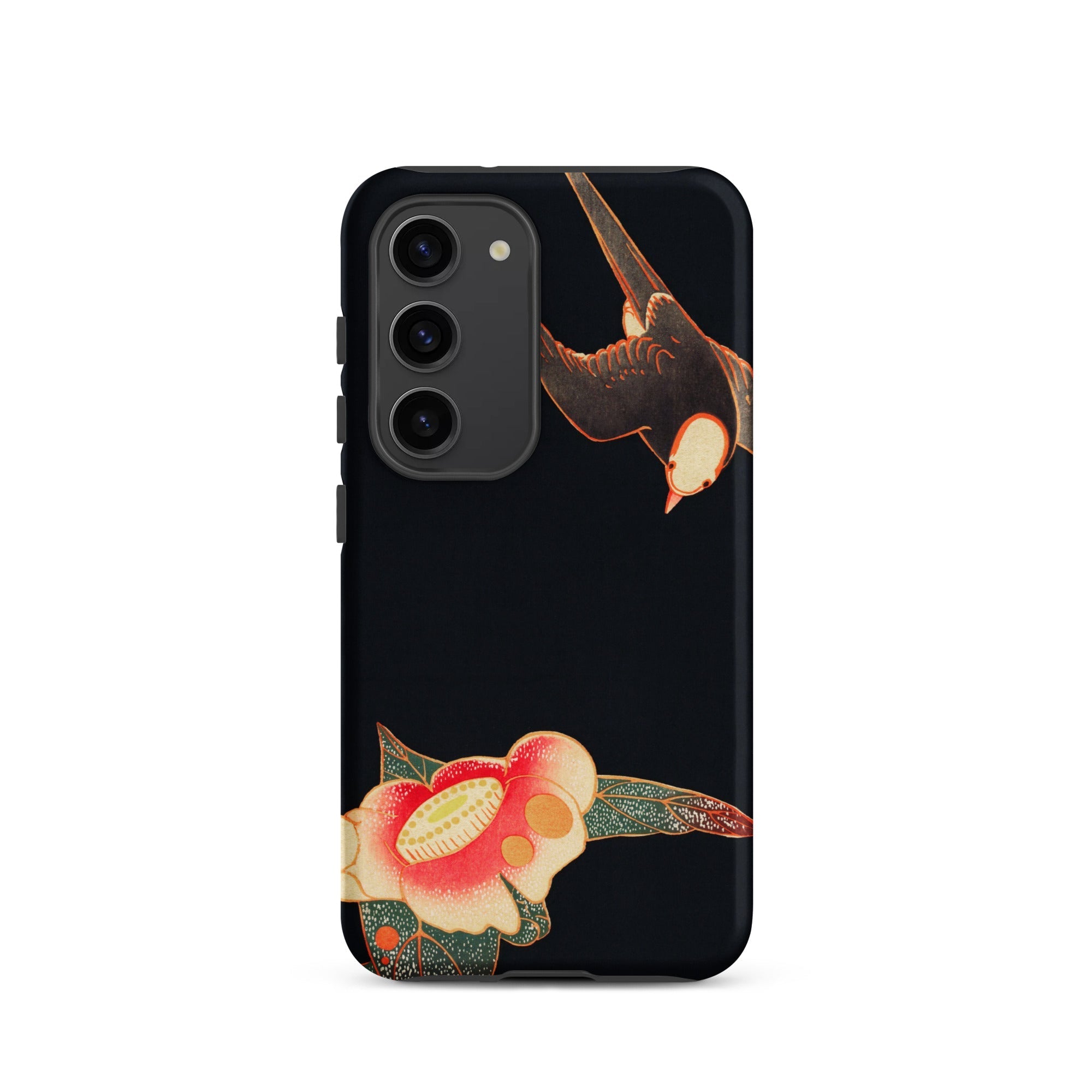Swallow & Camellia Ito Jakuchu Samsung Case, Galaxy S23 / Matte, Black Smartphone Case Bird Flower Design