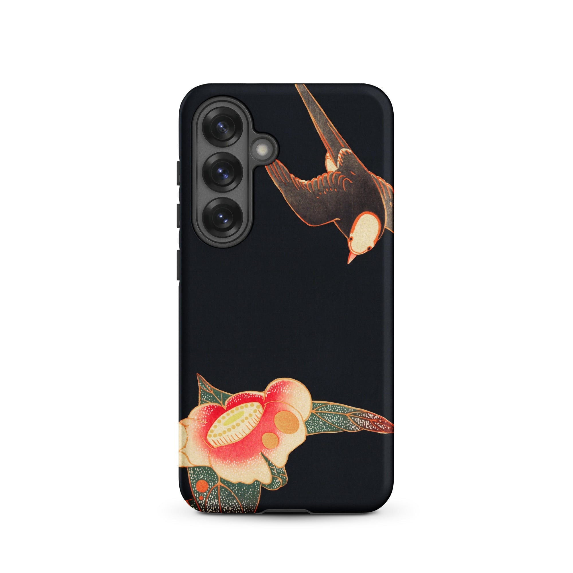 Swallow & Camellia Ito Jakuchu Samsung Case, Galaxy S25 / Matte, Black Smartphone Case Design Bird Flower