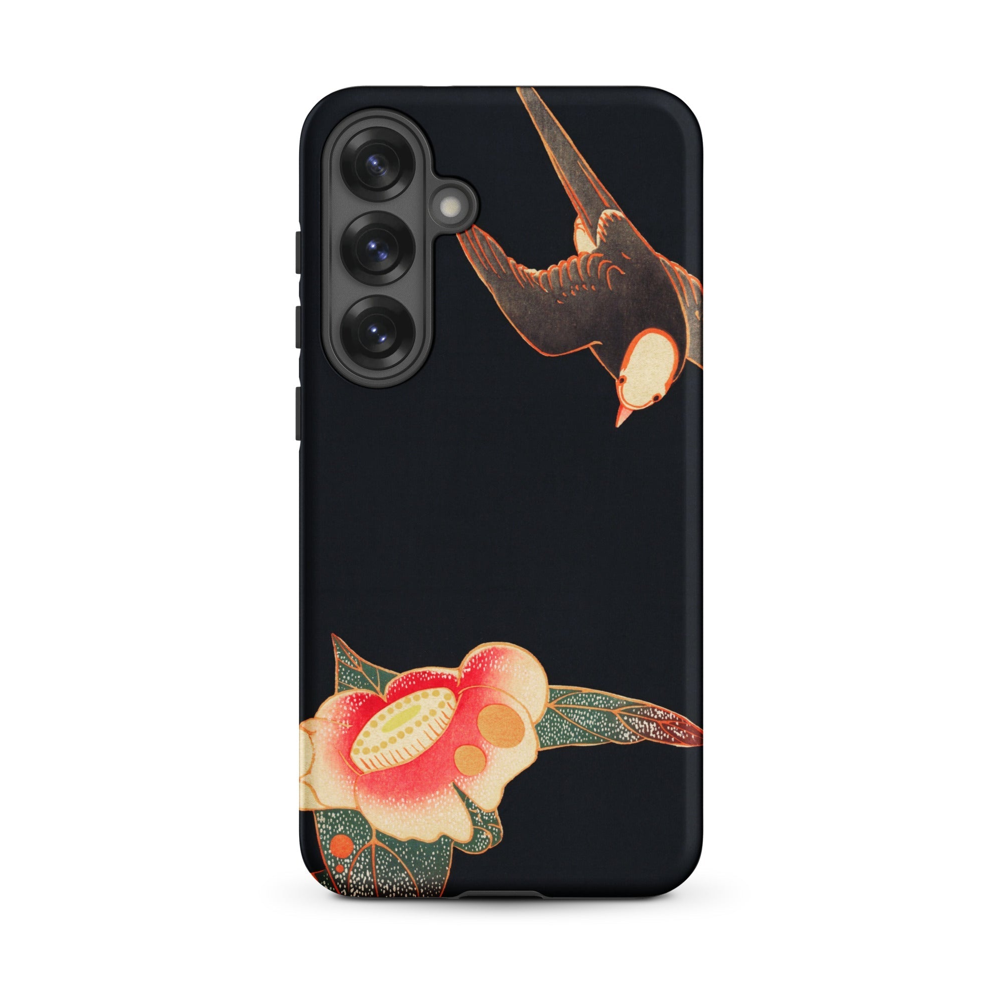 Swallow & Camellia Ito Jakuchu Samsung Case, Galaxy S25 Plus / Matte, Black Smartphone Case Design Bird Flowers