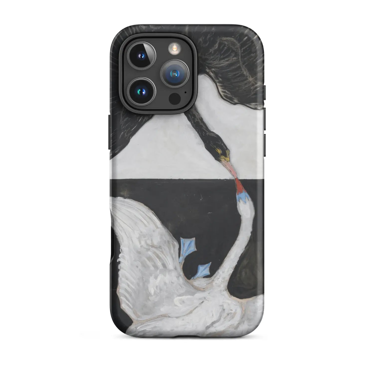 Elegant white swan bird art iPhone case with black accents and glossy finish