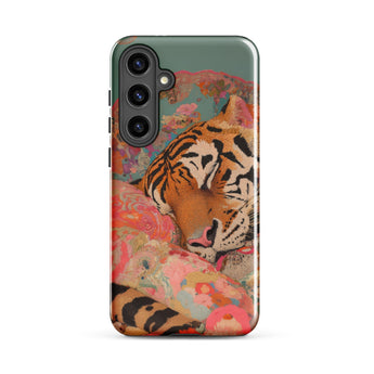 Sweet Dreams - Bengal Tiger Surrealism Phone Case Samsung Galaxy S24 Plus / Gloss Vibrant Phone Case Tiger Orange Black Stripes Colorful