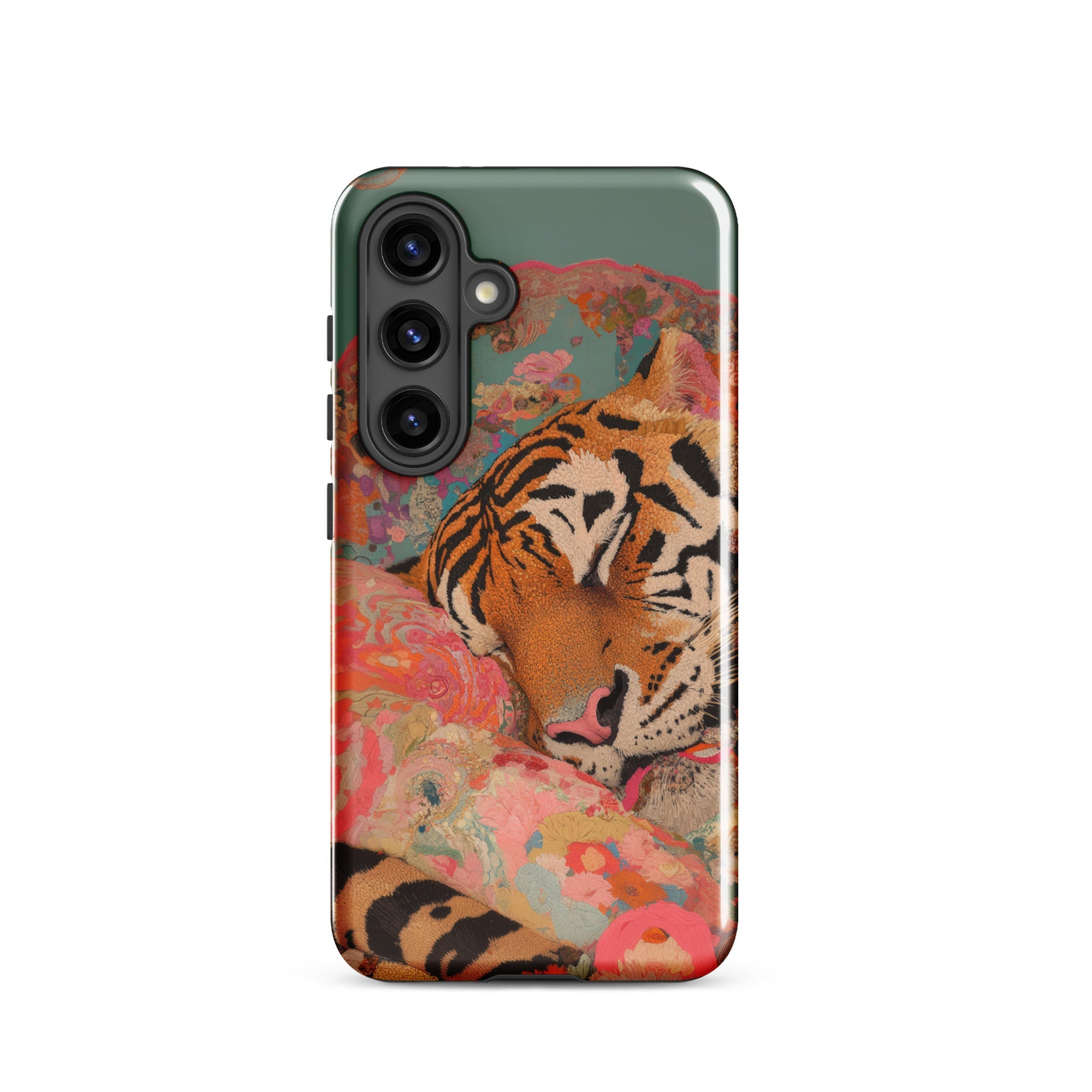 Sweet Dreams Bengal Tiger Surrealism Samsung Case, Galaxy S24 / Gloss, Phone Case Tiger Floral Background