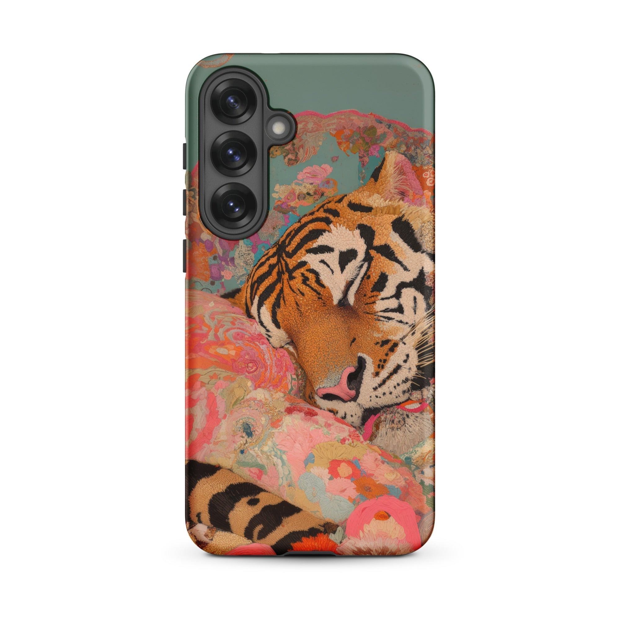 Sweet Dreams Bengal Tiger Surrealism Samsung Case, Galaxy S25 Plus / Matte, Protective Phone Case Vibrant Tiger Floral Design