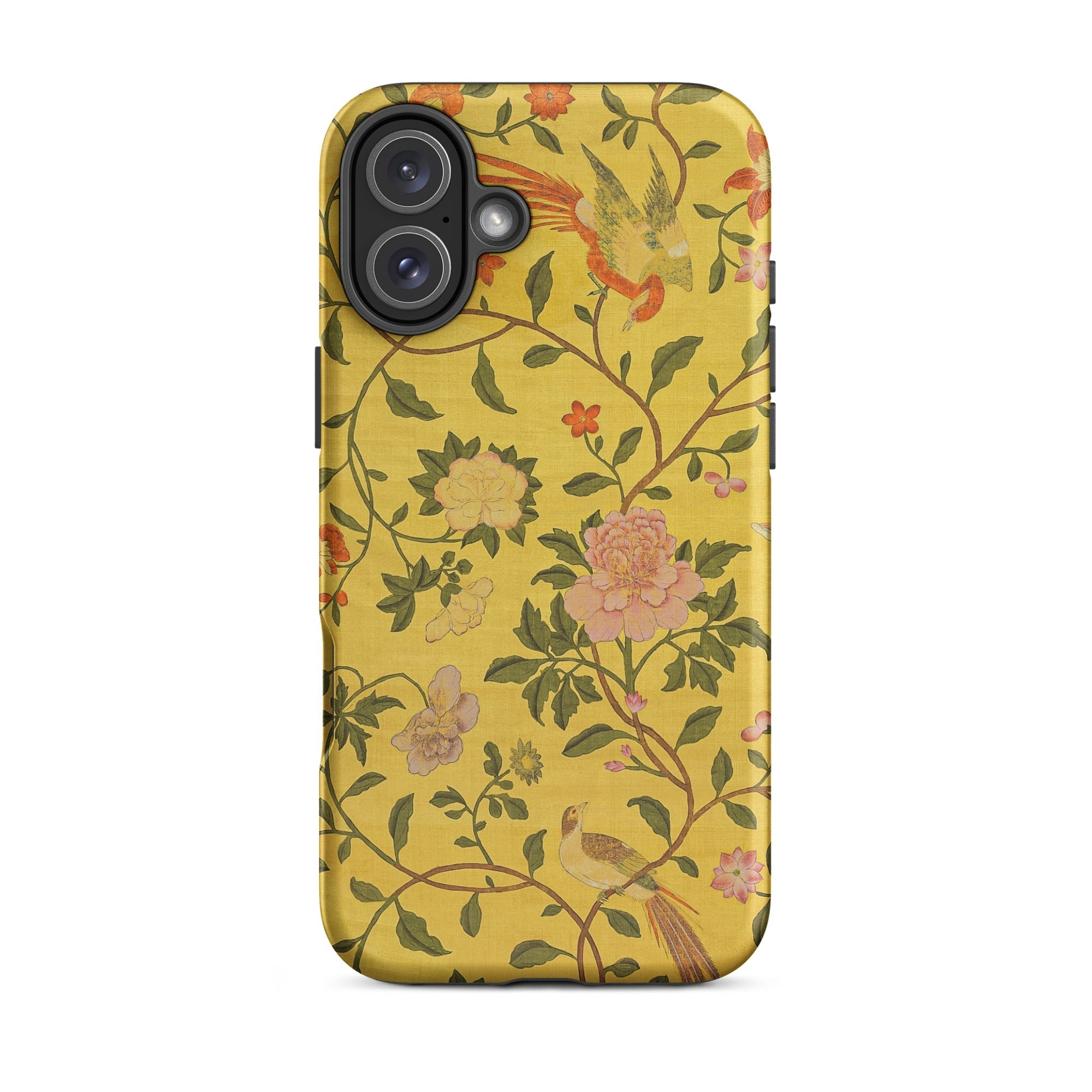 Sweet Summer Painted Chinese Silk Iphone Case, 16 Plus / Matte, Yellow Phone Case Floral Bird Design